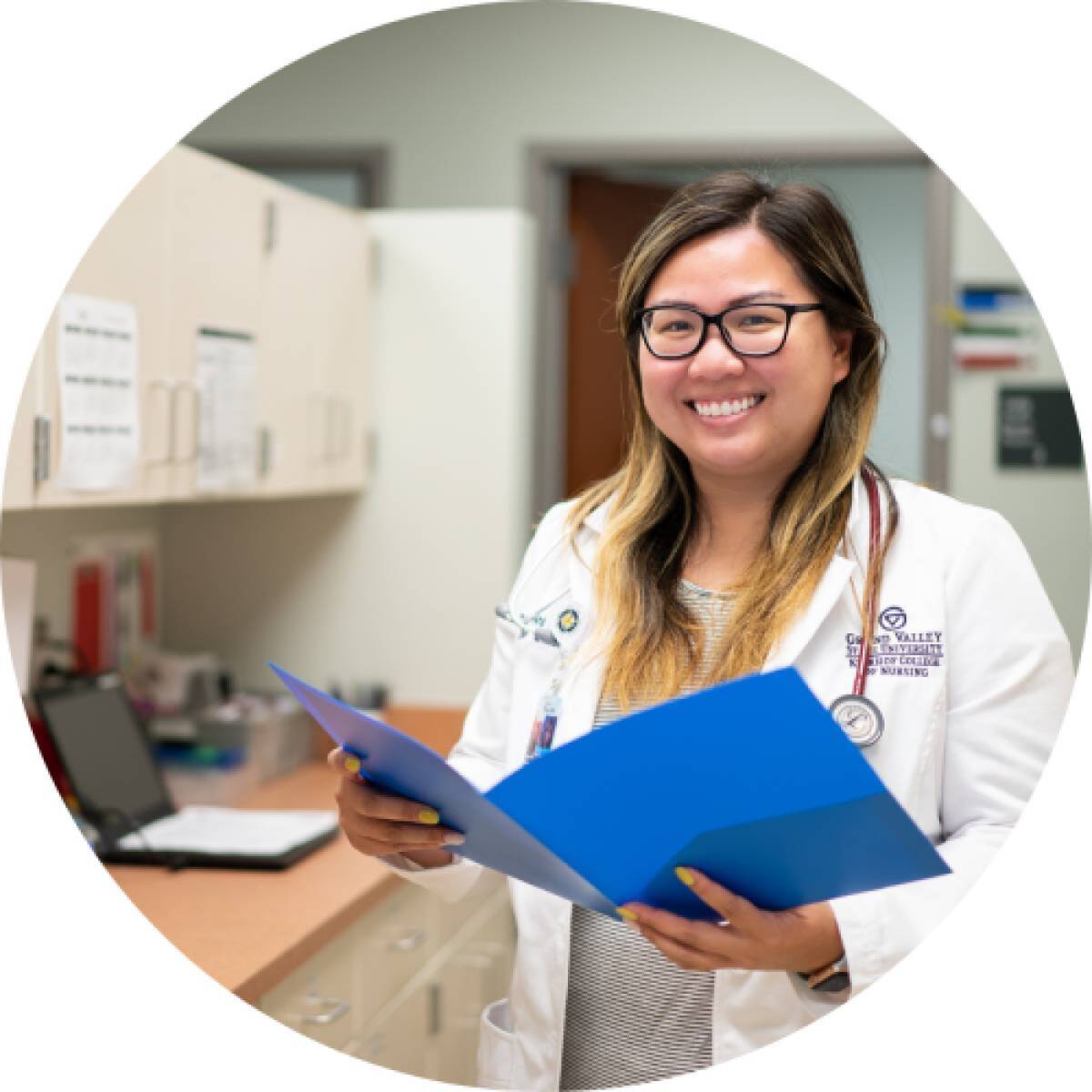 Graduate student in a clinical setting